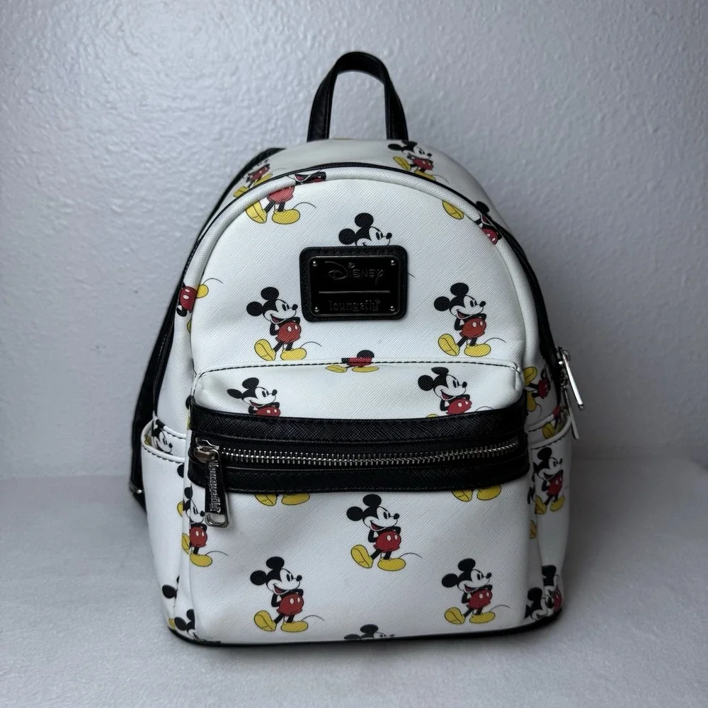 Disney Parks Loungefly White All Over Mickey Mouse Classic Backpack White Black